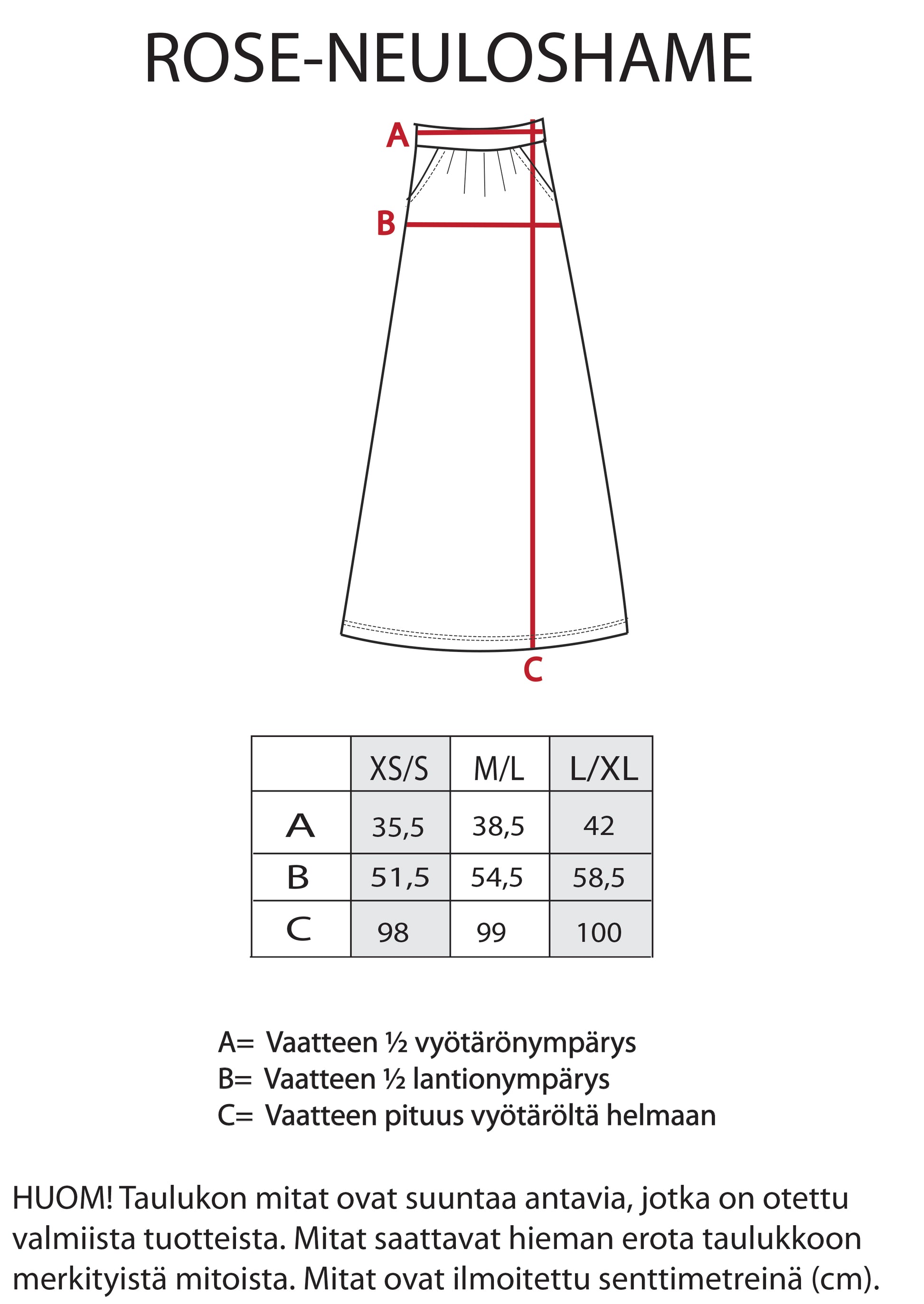 Rose-hameen tarkemmat mitat.