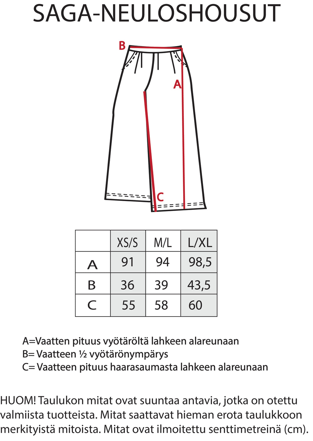 Saga-neuloshousut yksivärinen